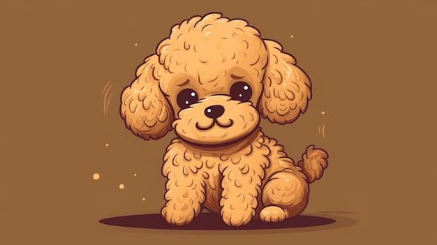 Caniche bonito dos desenhos animados em um fundo marrom