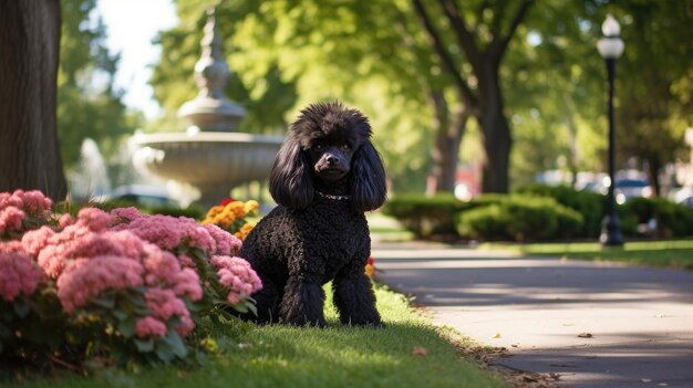 Foto un caniche en un parque de la ciudad