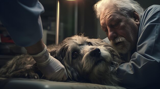 Canino enfermizo recibiendo atención médica