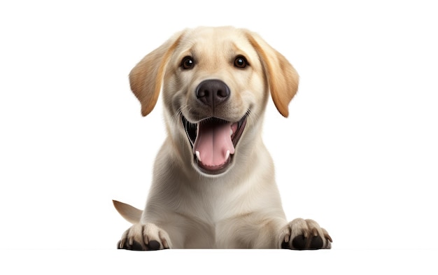 Foto canino satisfecho repleto de alegría en una superficie blanca o clara png fondo transparente
