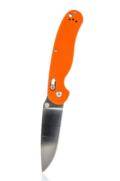 Canivete dobrável com placas de cobertura de plástico composto de laranja brilhante texturizado no cabo em branco