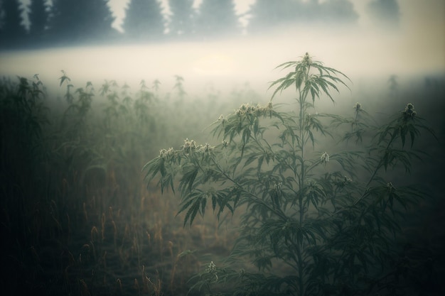 Cannabis creciendo en la niebla