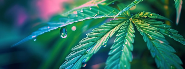 Cannabisblätter einer Pflanze auf einem dunklen Hintergrund selektiver Fokus Generative KI