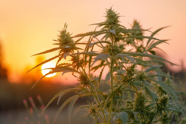 Cannabisblüte bei Sonnenuntergang Sativa-Kraut