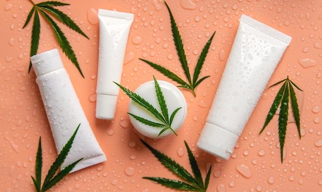 Cannabiscreme auf hellem Hintergrund Selektiver Fokus