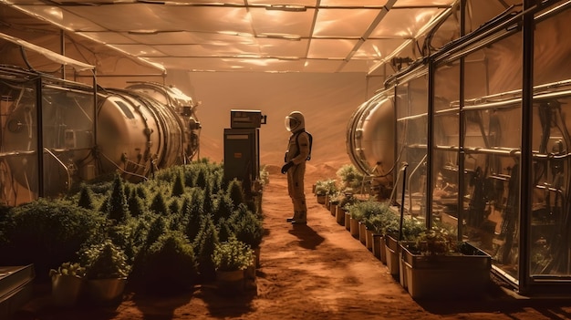 Cannabisfarm auf dem Mars Bio-Unkraut Generative KI