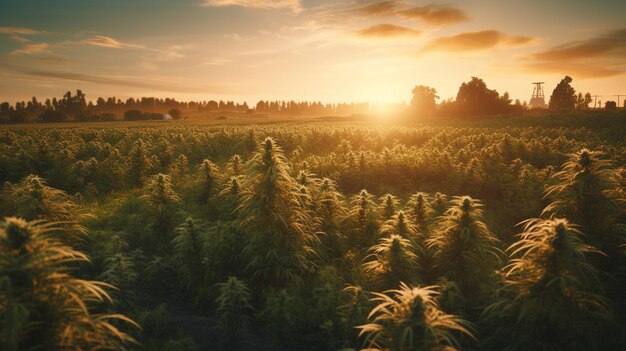 Cannabisfeld bei Sonnenuntergang Generative Ai