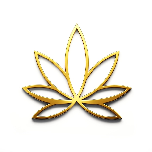 Cannabispflanze in goldfarbenem minimalistischem Stil-Symbol isoliert auf weißem Hintergrund 3D-Render-Illustration