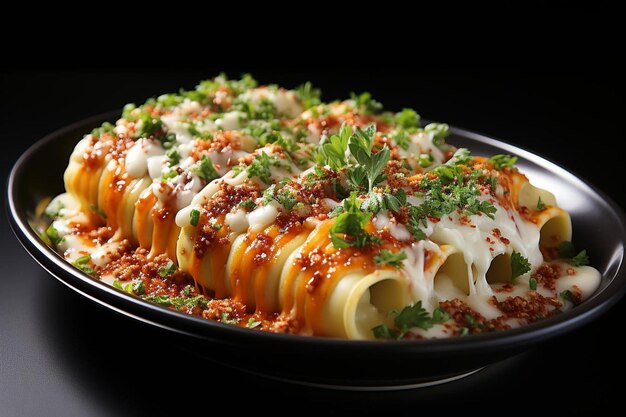 Foto cannelloni de lujo con salsa cremosa de gruyere deliciosos cannelloni fotografía de imágenes