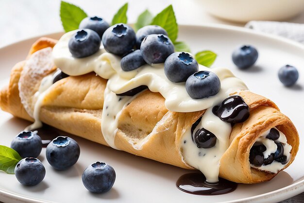 Foto cannoli com recheio de creme e mirtilos