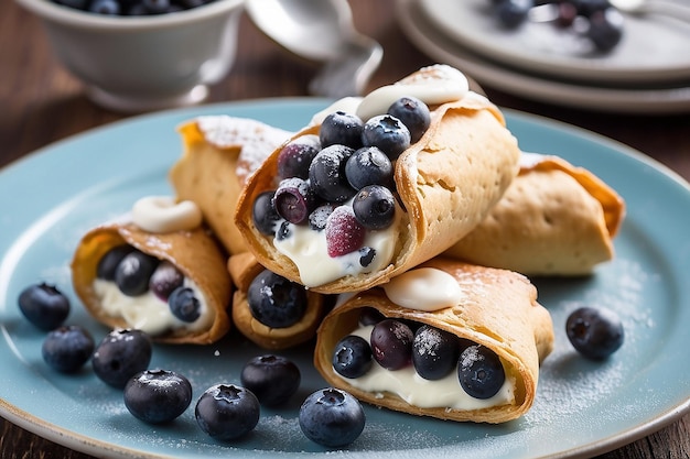 Foto cannoli com recheio de creme e mirtilos