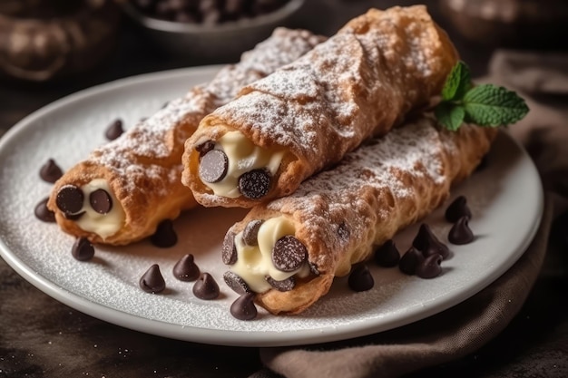 Cannoli en plato blanco IA generativa