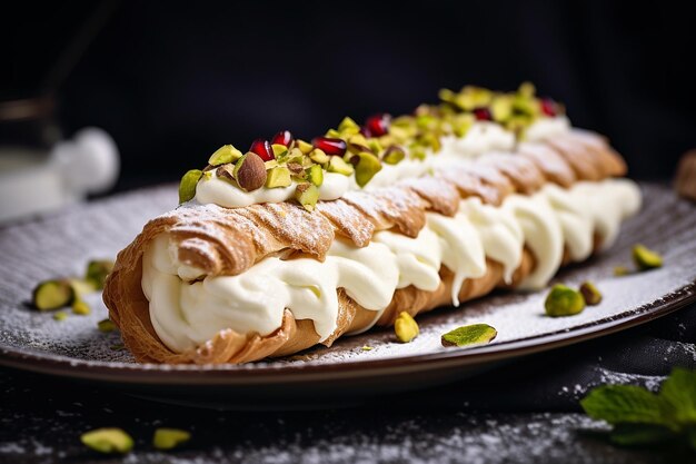 Cannoli tradicional lleno de ricotta y pistachos