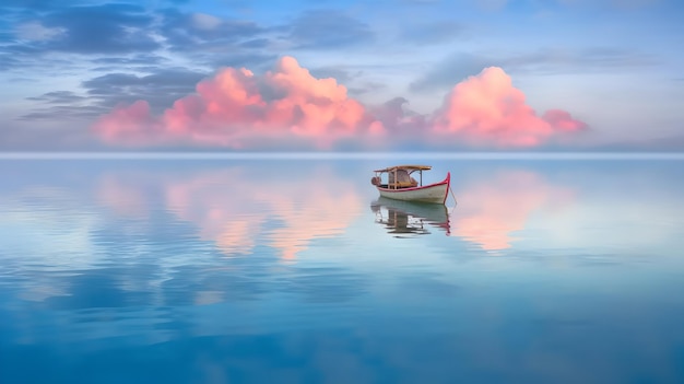 Canoa flutuando na água calma sob o lindo céu Ai gerado