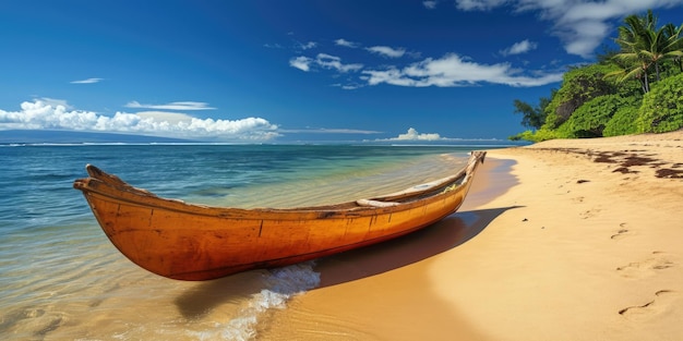 Canoa havaiana tranquila cena da costa da praia serena