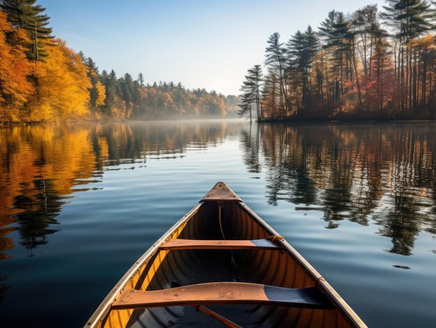 una canoa en un lago