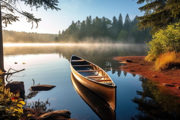 una canoa en un lago