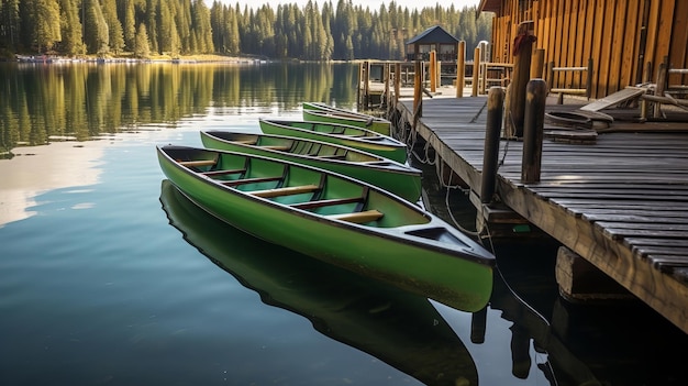 Canoas verdes atracadas en Redfish Lake Marina Recurso creativo Generado por IA