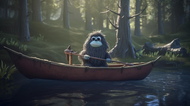 Canoe Bigfoot por Tim Burton ilustração de animais imagem arte gerada por IA