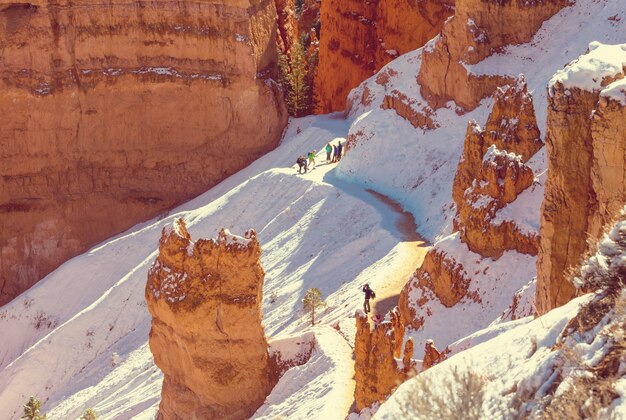 Cañón de Bryce con nieve en invierno.