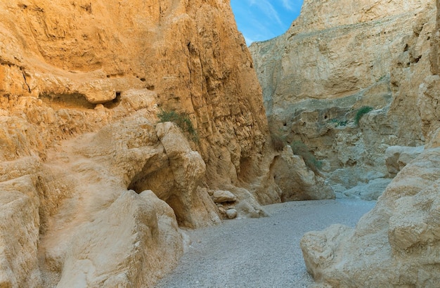 Cañón del cauce del río OG al amanecer en Israel