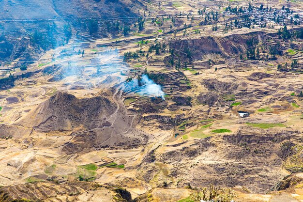 Cañón del Colca PerúAmérica del Sur Los Incas para construir terrazas agrícolas con estanque y acantilado Uno de los cañones más profundos del mundo