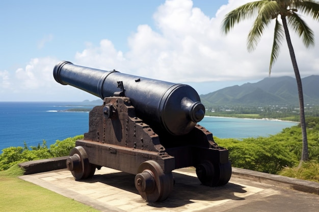 Foto cañón histórico en el parapeto de una fortaleza