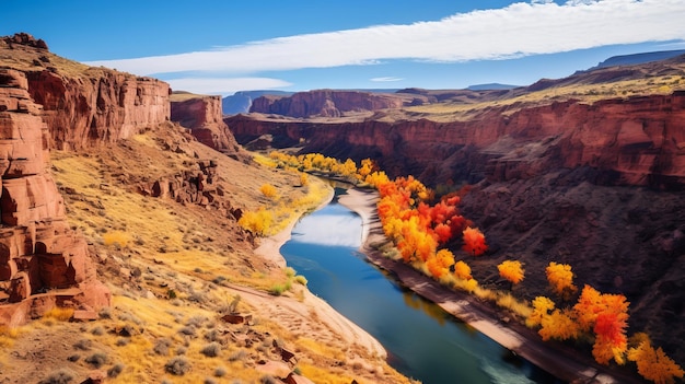 Un cañón con un río y una variedad de colores y texturas