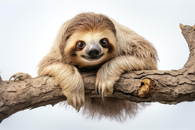 Foto canopy dweller two toed sloth entspannung auf einer weißen oder klaren oberfläche png durchsichtiger hintergrund