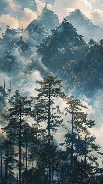Canopy Patrones encantados Reinos olvidados descubiertos Una vista mística del pico de la montaña