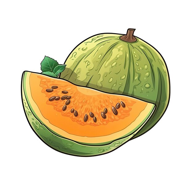 Cantaloupe-Fruchtaufkleber auf isoliertem tansparentem Hintergrund, PNG-Logo, generative KI
