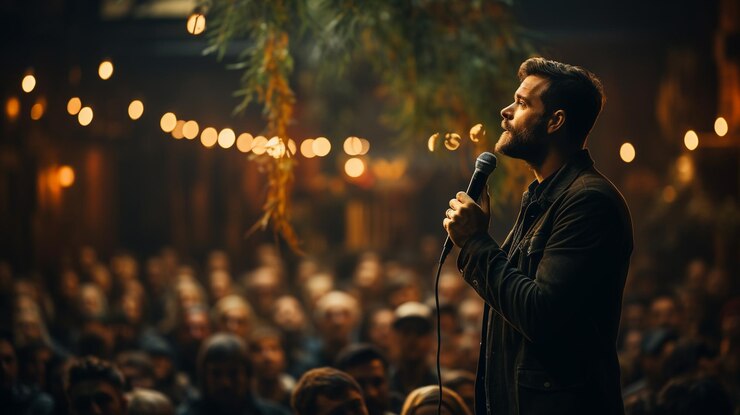 Cantando en el micrófono en el escenario generativo ai