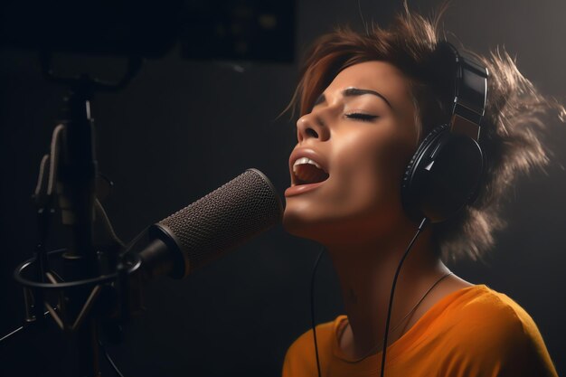 Un cantante cantando en el micrófono