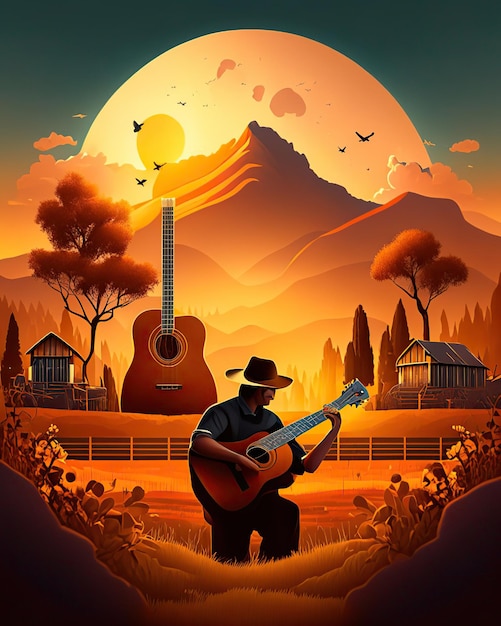 Cantante e instrumentos elementos de la música country guitarra vaquero