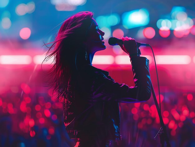 Cantante de escenario con micrófono