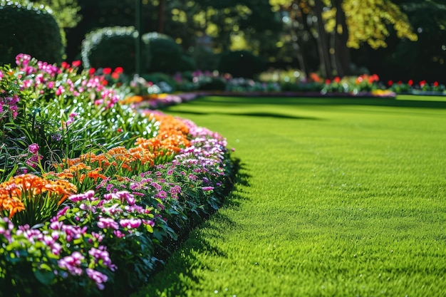 Canteiro de flores multicolorido no parque Jardinagem de verão ao ar livre