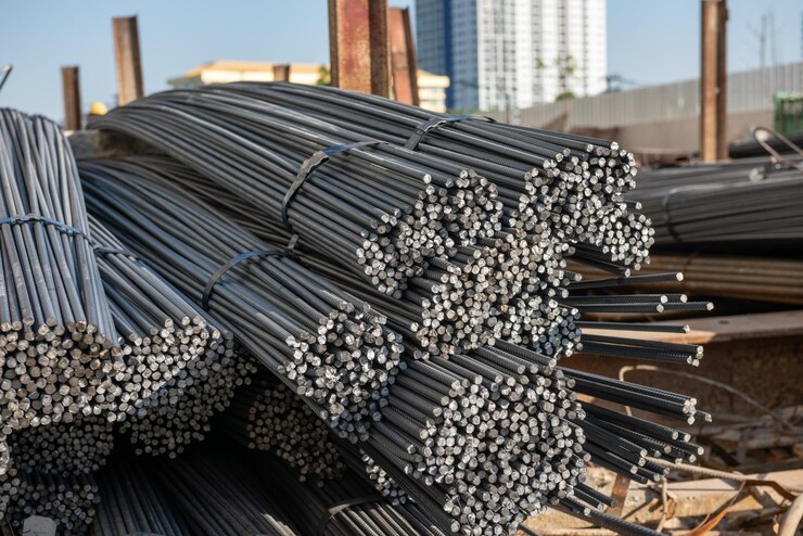 Canteiro de obras com materiais ao ar livre para construção de torre