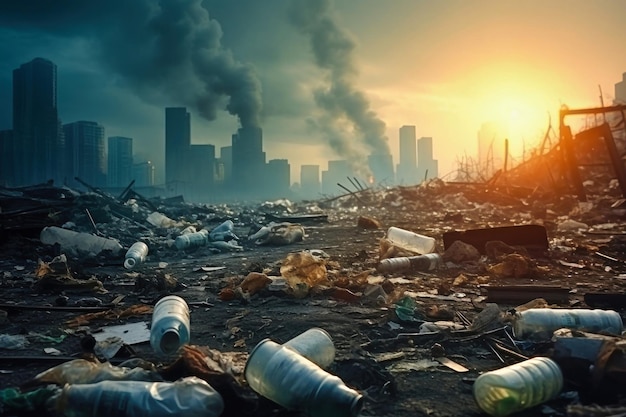 Foto una cantidad significativa de basura acumulada en el corazón de la ciudad destaca los problemas de contaminación ambiental y las preocupaciones ecológicas