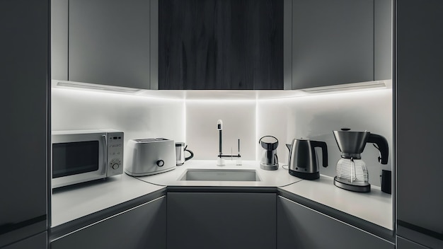 Cantinho de cozinha minimalista com eletrodomésticos