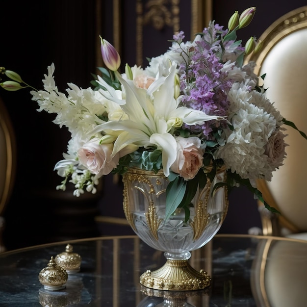 Foto canto de decoração interior com copos e flores ia generativa de design de luxo