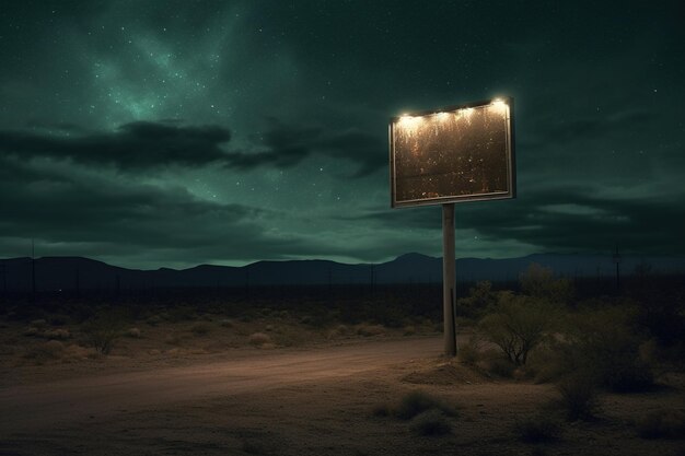 Canto vacío vintage generativo de IA o cartelera en el desierto de un planeta alienígena en el espacio