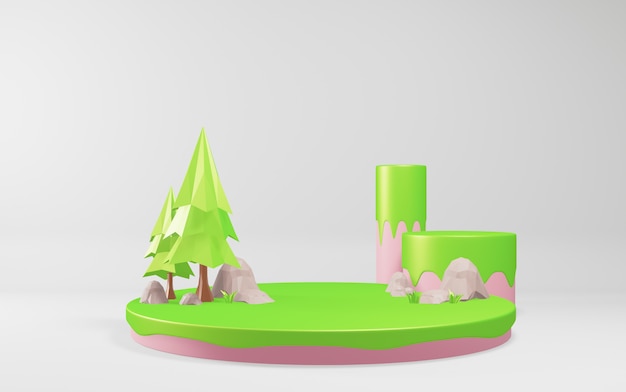 Cantoon Tree Low Poly Style. 3D-Rendering