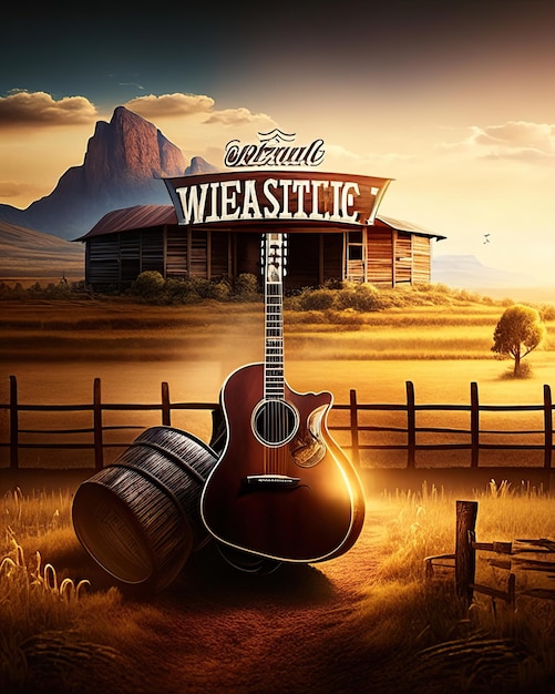 Foto cantor e instrumentos elementos de música country guitarra cowboy
