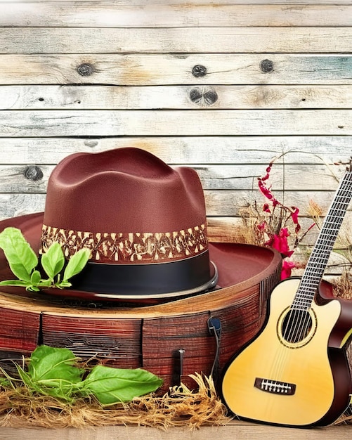 Foto cantor e instrumentos elementos de música country guitarra cowboy