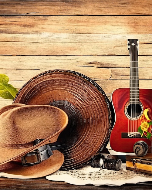 Cantor e instrumentos elementos de música country guitarra cowboy