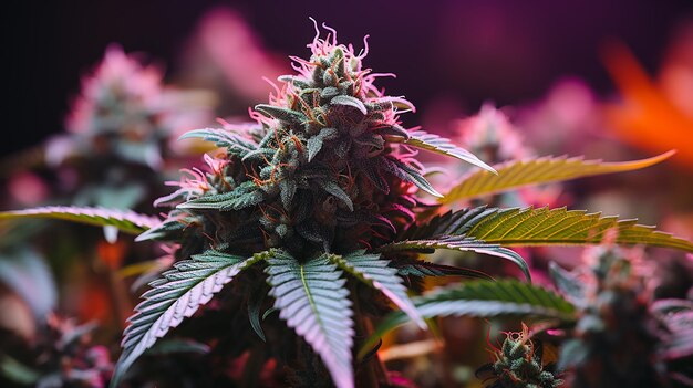 Canvas de cannabis Fotografia de foco superficial de uma planta vibrante