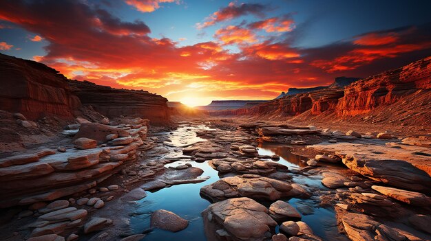 Canyon Canvas Epic Sunset sobre faixas laranja e azuis