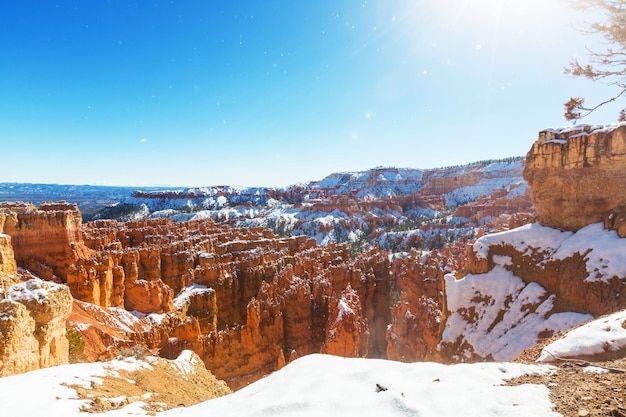 Canyon de Bryce com neve no inverno.