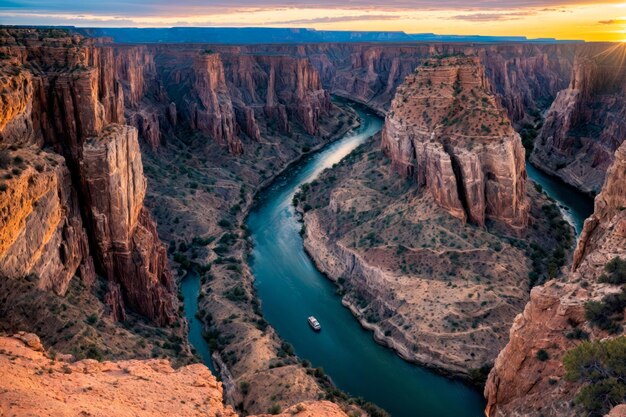 Canyon und Fluss in der goldenen Stunde