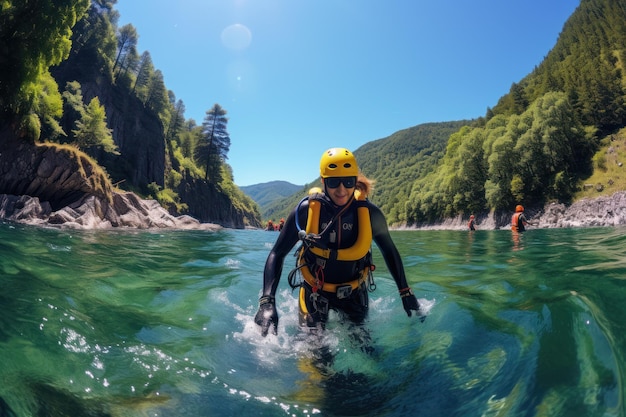 Foto canyoning deporte extremo canyoning expedición senderos populares difíciles lugar impresionante grupo de viaje ex